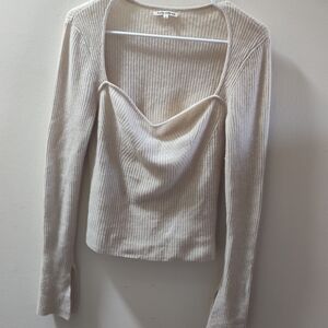 Reformation Cream Ribbed Blouse